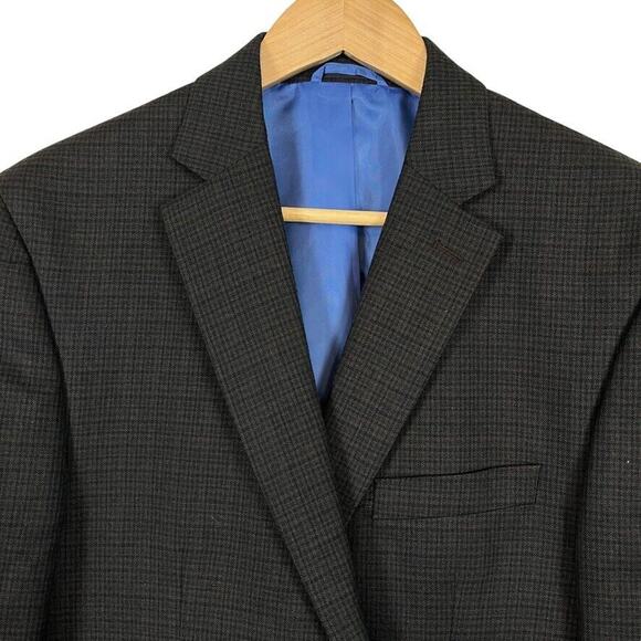 Chaps Mens Brown Plaid Suit Jacket Blazer Sport Coat 2 Button Business 42R - Picture 7 of 16